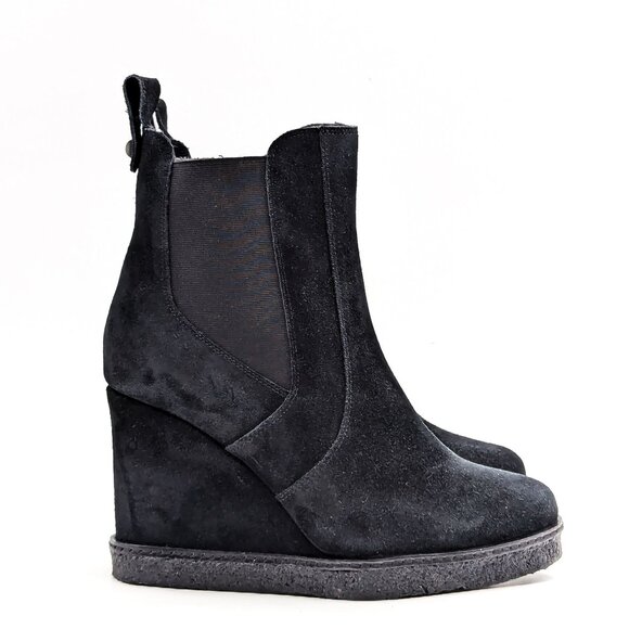 Vaneli Women Black Suede Waterproof Elastic Chelsea Wedge Boots size 8.5 - Picture 6 of 10